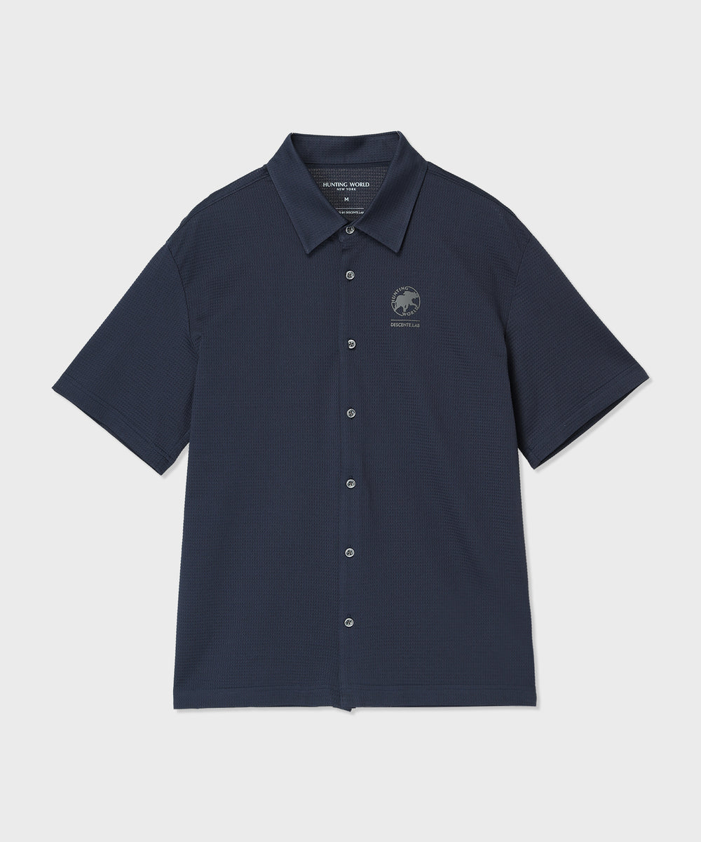 DESCENTE ダークブルー シャツ Lサイズ CRAFTED BY DESCENTE.LAB[ショートスリーブシャツ SHS91M]ネイビー