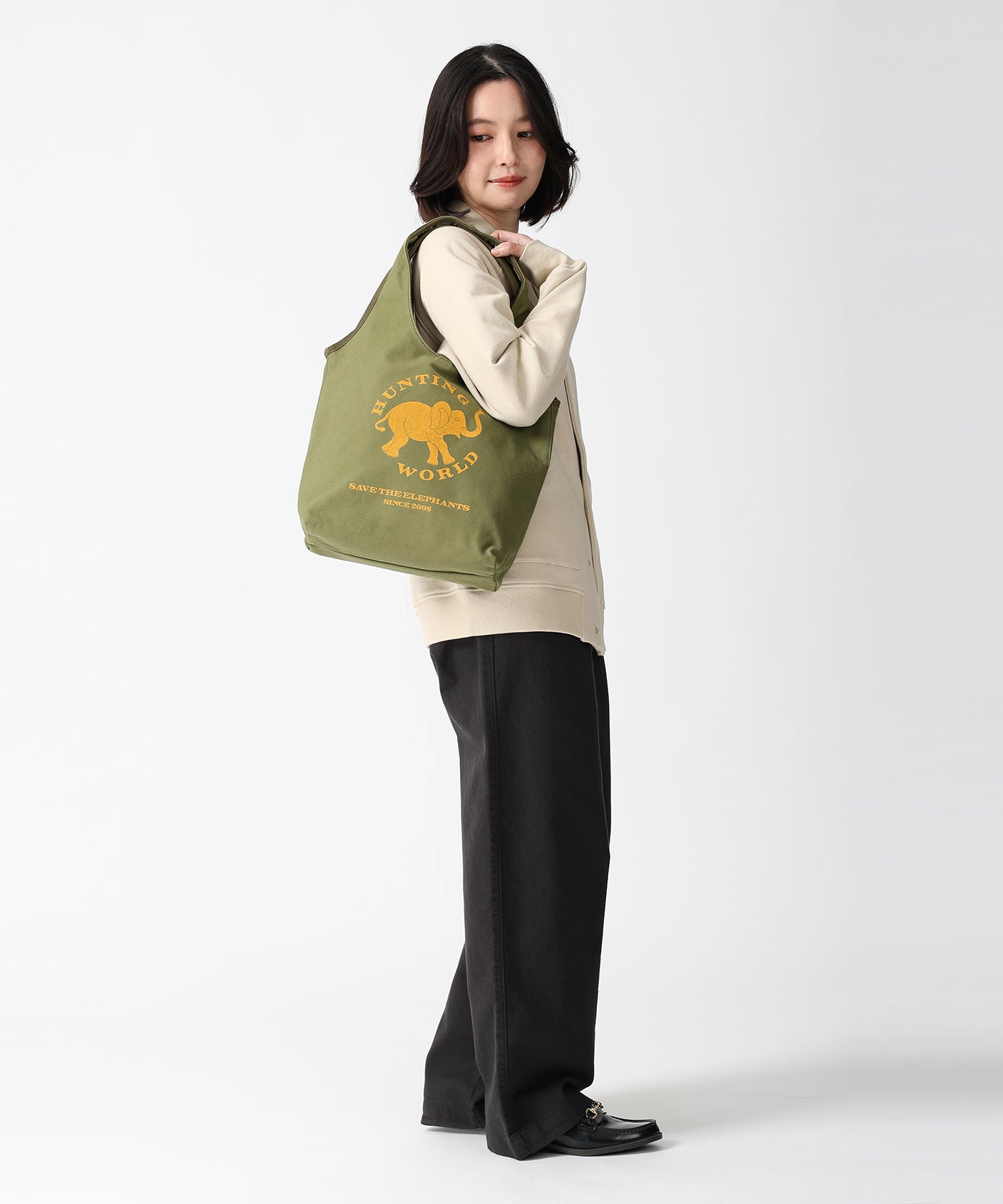 【数量限定】ボルネオチャリティー[15周年記念リバーシブルトート 7825BNO]オリーブ6107432146 8