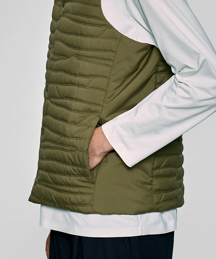 CRAFTED BY DESCENTE.LAB[ヒートナビ キルティングベスト FVE46M]オリーブ6234601146メンズ HUNTING WORLD