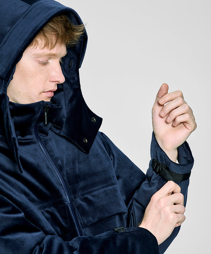 CRAFTED BY DESCENTE.LAB[シンセティック・ベロアツイル ウォータープルーフ ダウンジャケット FDJ10M]ネイビー6234600178メンズ HUNTING WORLD