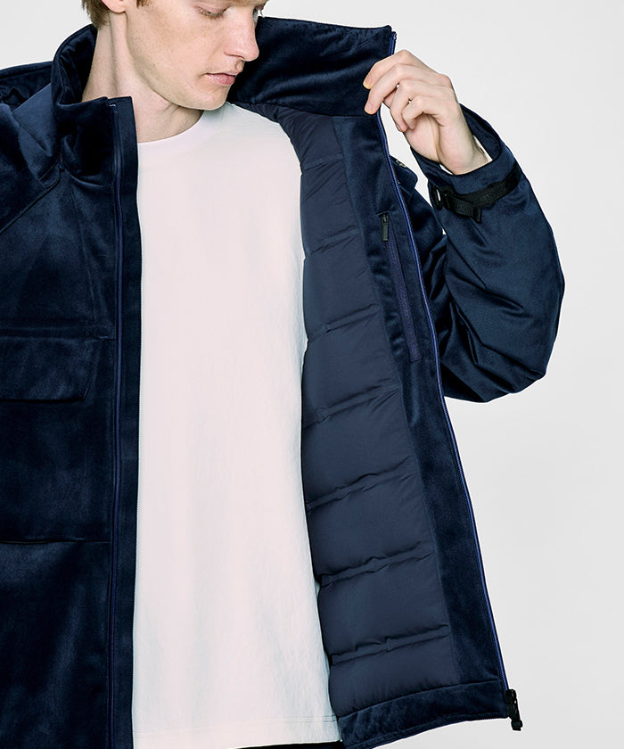 CRAFTED BY DESCENTE.LAB[シンセティック・ベロアツイル ウォータープルーフ ダウンジャケット FDJ10M]ネイビー6234600178メンズ HUNTING WORLD